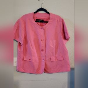 Kasper Plus Size 20W Cotton Candy Pink Short Sleeve Lined Blazer Jacket
